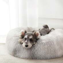 Calming Soft Round Dog & Cat Bed, Anti-Anxiety Donut Cuddler Warming Cozy Fluffy Faux Fur Plush Cushion Bed For Small Medium Pets (20"/24"/27"/30"), Light Grey - Trắng Xám - Xem 11