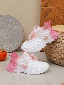 1双男女通用渐变色平底鞋，时尚酷炫儿童软底不透气运动鞋，多功能时尚跑步鞋，适合学生日常穿着，四季皆宜。 - 粉色 - 查看 3