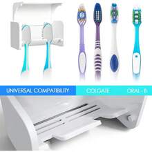 Toothbrush Holder Wall Mounted With Cover For Bathroom, Toothbrush Storage Organizer For Shower, Self Adhesive Toothbrush Hanger With Automatic Toothpaste Squeezer Dispenser - 白色 - 查看 2