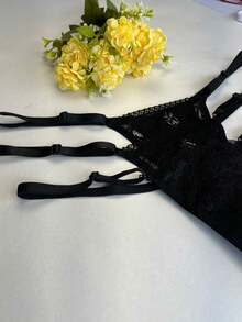 Kit Of 3 Lace Panties With Double String And Side Adjustment. Comfortable, Transparent Fabrics, Lingerie, Intimate Fashion, Perfect Fit. - Black - View 3