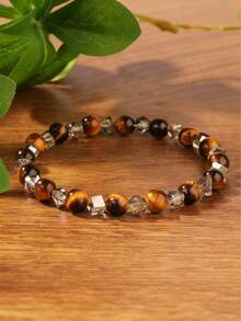 1pc Malachite Natural Tiger Eye Stone Beaded Bracelet, Helps Relieve Stress & Anxiety, Suitable For Women's Daily Wear, Gift, Autumn/Winter Jewelry Accessory