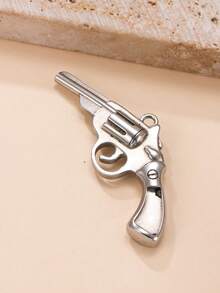 1pc Vintage Punk Style Silver-Tone Mini Pistol Pendant, Suitable For Necklace, Keychain, Backpack Decoration, DIY Jewelry Making, Independence Day, Western Cowboy, Halloween Accessory