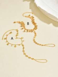1pc Gold Chain With Round Coin & Bell Pendant Anklet, Suitable For Women's Beach Vacation Exotic Style Wear - Golden - View 1