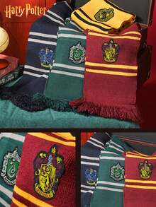 Harry Potter 哈利波特围巾，格兰芬多和斯莱特林联名款，男女通用羊绒混纺流苏围巾，魔法学校主题礼物，圣诞节礼物 - 彩色 - 查看 2