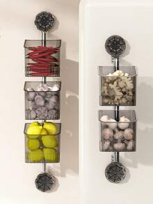 3-Tier Bathroom Kitchen Suction Cup Organizer Rack Toothbrush Holder Skin Care Storage Spice Jars Garlic Ginger Onion Wall Mount Shelf Caddy Sticky Adhesive Strong Hold Waterproof Bathroom Accessories Soap Dispenser Shower Organizer Multipurpose Storage Solution Home Kitchen Organization Pantry Caddy Stand Rack - Multicolor - View 3