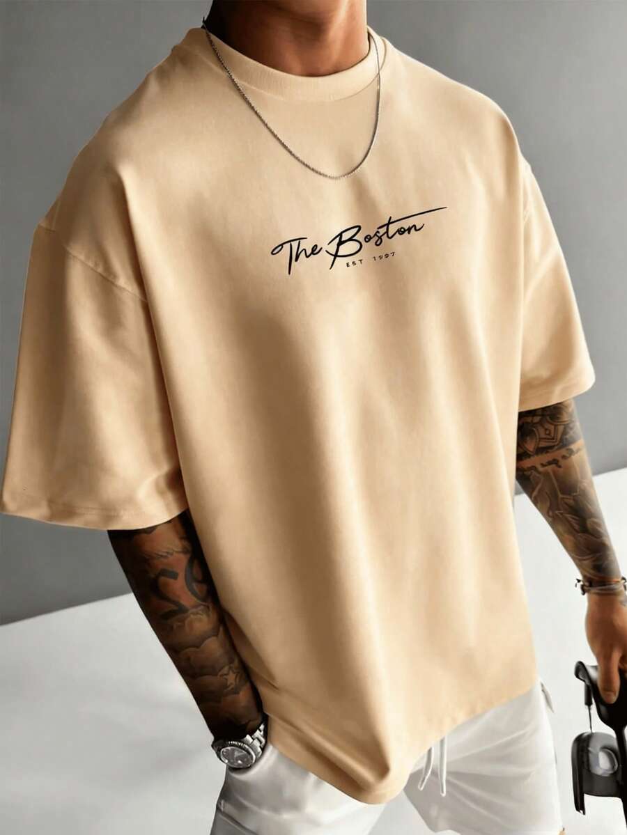 Men's Beaches Short Sleeve 100% Pure Cotton 200 Grams Weight Men's Clothing Outdoor Sports Sweaters Fashion Casual Gym Gifts For Men Father's Day Beach Lightweight And Breathable Popular Print - 卡其色 - 查看 1