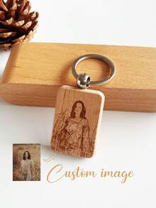 1pc Customized Photo Engraved Wooden Keychain, Pendant, Creative Small Item, Bag Charm, Wooden Tag, Keyring, DIY Accessory, School Backpack, Car Accessories, Cute Gift For Teachers, Christmas, Friends, Coworkers, Family, Boyfriend/Girlfriend
