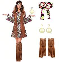 1970s, 1960s, Hippie Costume Set, 1970s, Women's Clothing Accessories, Girls' Disco Dresses, Horse Jackets, Leggings Accessories Set,Halloween Party,For Christmas Parties, Carnival Partiesparty Dressing Up, Holiday Gift, Partywear,Festival Outfit,Floral,Vintage,Grown Women Outfits - 彩色 - 查看 7
