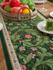 Khăn trải bàn hình chữ nhật jacquard họa tiết hoa xanh phong cách đồng quê Mỹ có tua rua, thích hợp sử dụng hàng ngày, lễ hội, dã ngoại, tiệc tùng, sinh nhật, tiệc trà bình thường, mọi mùa - Nhiều màu - Xem 4