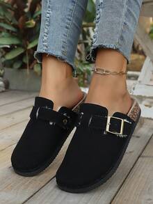 Women's Thermal-Lined Slip-On Round Toe Flat Slippers, House Shoes