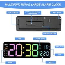 13" Large Digital Wall Clock, LED Clocks Digital With Remote Control, Gym Clock With Count Up & Down/10-Level Dimming/Dual Alarm/Date/Temperature For Home, Office, Garage - Black - View 6