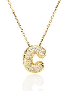 1pc Fashionable Luxurious Copper Inlaid Zirconia Letter A-Z Pendant Necklace, Jewelry Necklace For Women, Suitable For Daily Wear And Party/Holiday Style, Valentine's Day Couple Gift