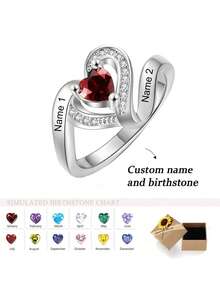 1 pieza Anillo de piedra natal, Anillo personalizado, Regalo del Día de la Madre, Regalo para ella, Joyería de mujer, Anillo de promesa, Joyería de plata, Joyería DIY, Joyería de mujer, Anillo personalizado, Anillo de piedra preciosa, Regalo para ella, Joyería de piedra natal, Regalo de cumpleaños, Regalo del Día de la Madre - Multicolor - Ver 1