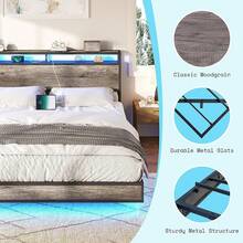 Full/Queen/King Size Floating Bed Frame With RGB LED Lights, Modern Platform Design With Smart Storage Headboard And Built-In Type-C & USB Charging Ports - View 8