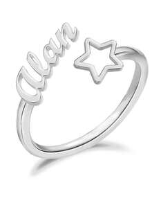 Anillo de estrella con nombre personalizado - Joyería de estilo vintage ajustable de acero inoxidable para mujer, regalo personalizado para el Día de San Valentín, el Día de la Madre, el cumpleaños, la boda, accesorio elegante con una artesanía exquisita