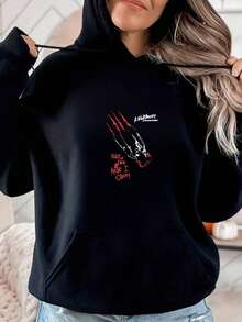 Oversized Hoodies For Women, Fall Fashion 2025 Pullover, Long Sleeve Pocket Graphic Pullover, Sweatshirts, A Nightmare Before Christmas   Red Claws With Text   Ridiculous Here I Come Letter Print Winter Clothes, Suitable For Parties, Outdoor Activities, And Leisure, Gift For Women, Size S-3XL - Black - View 1