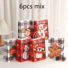 6/12/24件/套 21*15*8CM 2024 纸质创意优雅派对圣诞节节日礼品袋，泰迪熊、企鹅、雪人、圣诞老人图案可重复使用手提袋，适用于平安夜、圣诞节家庭礼物装饰、包装 - 彩色 - 查看 14
