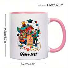 1pc, 11oz, Colorful Customizable Graduation Celebration Coffee Mug & Ceramic Tea Cup, IA Este Nuevo Capitulo!Festive Design With Personalized Text, Graduates, Latino Community On Graduation Day, Hispanic Heritage Month, Birthday - Pink - View 1