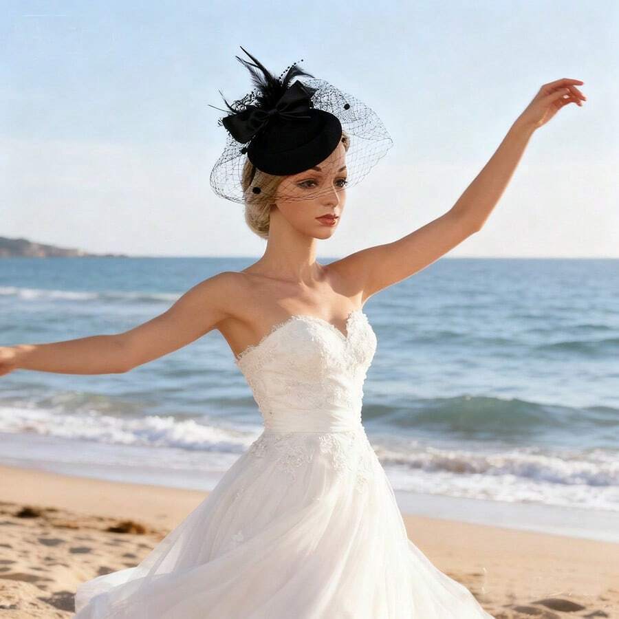 Christmas Fashionable Feather Veil Headpiece, Vintage Mini Hat, Floral Hair Accessory, Bridal Headpiece