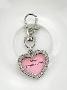 1pc Creative Romantic Rhinestone Heart-Shaped Openable Photo Keychain, Zinc Alloy, Couples Love Expression Heart Keyring, Gift For Her, Daily Wear Christmas