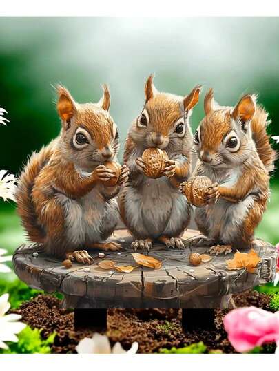 Estacas de jardín de trío de ardillas planas de acrílico 3D - Perfectas para decoración de césped y patio, arte de jardín estilo bohemio, sin necesidad de electricidad