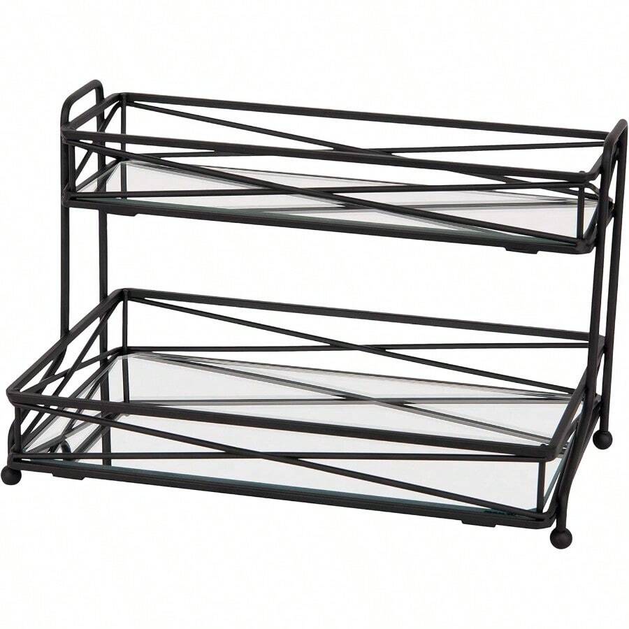 Home Details Mirrored Perfect For Perfumes Jewelry Makeup Cosmetic Organizer Stylish Decor In Matte Black 2 Tier Vanity Tower - MatteBlack - View 1