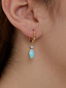 Charm-In 1 par de pendientes de piedra de circonita geométrica con baño de oro de 18K, regalo para el Día de San Valentín, Día de la Madre