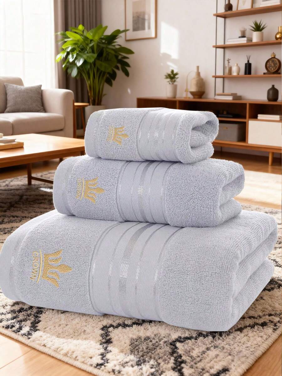 1 pieza/3 piezas/8 piezas Toalla de baño de algodón con bordado de línea dorada de estilo minimalista moderno, súper suave y grande, de secado rápido, sin pelusa, toalla de sauna, alta absorbencia, ligera y compacta, toalla de invitados, toalla de ducha de alta calidad y duradera, el mejor regalo para tu pareja, toalla de mano 34*34, toalla 34*75, toalla de baño 70*140 - Gris Claro - Ver 1