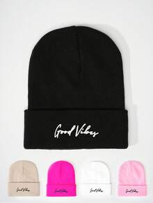 1pc Embroidered Moon Pattern Knit Beanie, Outdoor Cold-Proof Casual Versatile Winter Warm Hat Suitable For Daily Commute Accessories For Winter Mens Winter Clothing