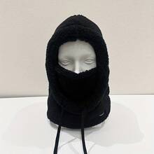 1个/2个升级加厚冬季抓绒面罩帽，采用弹性抽绳设计，柔软舒适，防风护耳，轻便可调节，是情人节和寒冷天气的理想之选，可手洗或干洗，冬季配饰，情人节礼物，面料柔软，适合骑行、滑雪、户外运动，圣诞节、新年礼物，纯色，冬季运动装备 - 彩色 - 查看 5