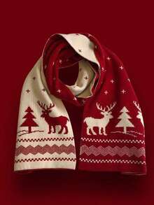 1pc New Christmas Reindeer Pattern Scarf For Women, Versatile Autumn/Winter Mid-Length Warm Cute Gift, Double-Sided High-Quality Thick Knitted Plaid Scarf - Multicolor - View 7