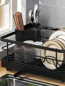 双杯式餐具收纳架 - 紧凑型厨房用具沥水架，采用耐用塑料材质，适用于餐桌、台面或橱柜 - 易于清洁的筷子、叉子、勺子、刀子、铲子等餐具沥水架 - 现代厨房收纳方案，厨房整理收纳，台面收纳，时尚厨具，易清洁材质，餐具架，家庭厨师，简约厨具，结构坚固，适合小户型厨房
