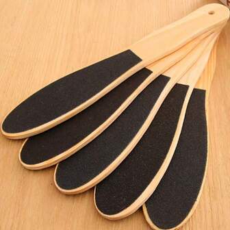 Wooden Handle Double-Sided Sandpaper Foot Scrubber, Exfoliating File, And Foot Grinder