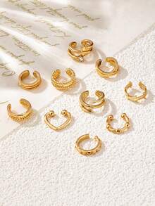 1 Set 10pcs Fashionable Summer Versatile C-Shaped Alloy Clip-On Earrings, Lightweight Luxury Niche Design Earrings For Women
