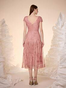 Mgiacy，新品上市，吊带，印花网眼，拉条，高端晚礼服，适合晚宴 - 粉色 - 查看 2