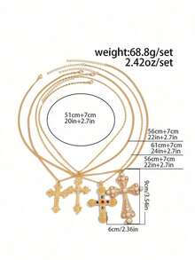 4pcs Fashionable & Unique Cross Pendant Necklace, Layered Pearl Long Chain Choker Necklace, Great For Father's Day & Mother's Day - New 4-piece Set Style 2 - View 8