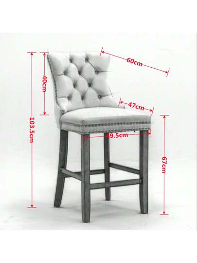 Contemporary Fluwelen Upholstered Bar Stool Buttoned Lattice Wooden Legs Chrome Nailhead Chair, Stools, DE2002BL view 10