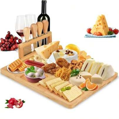 Cheese Board Charcuterie Boards And Knife Set Bamboo Wooden Cheese Platter Board Cheese Cutting Board Set For Christmas Family Party Housewarming Wedding Anniversary Thanksgiving Gift