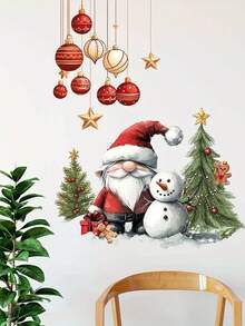 1 pieza Adorno rústico de gnomo y muñeco de nieve de Navidad de PVC y vidrio, calcomanía autoadhesiva extraíble para ventanas de DIY para decorar el hogar, la cocina, la sala de estar, el dormitorio, el estudio, el baño, decoración festiva navideña