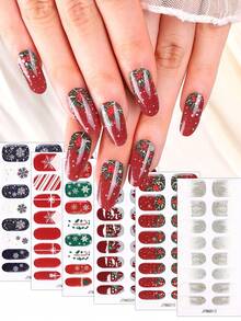 Tiras de unhas de gel semi curadas, adesivos retrô de Natal com padrões clássicos como flocos de neve e renas, funcionam com qualquer lâmpada de unha, adesivos de decoração de unhas com qualidade de salão, adesivos de decoração de unhas faça você mesmo para mulheres e meninas, salão de arte de unhas - Multicolorido - Ver 3