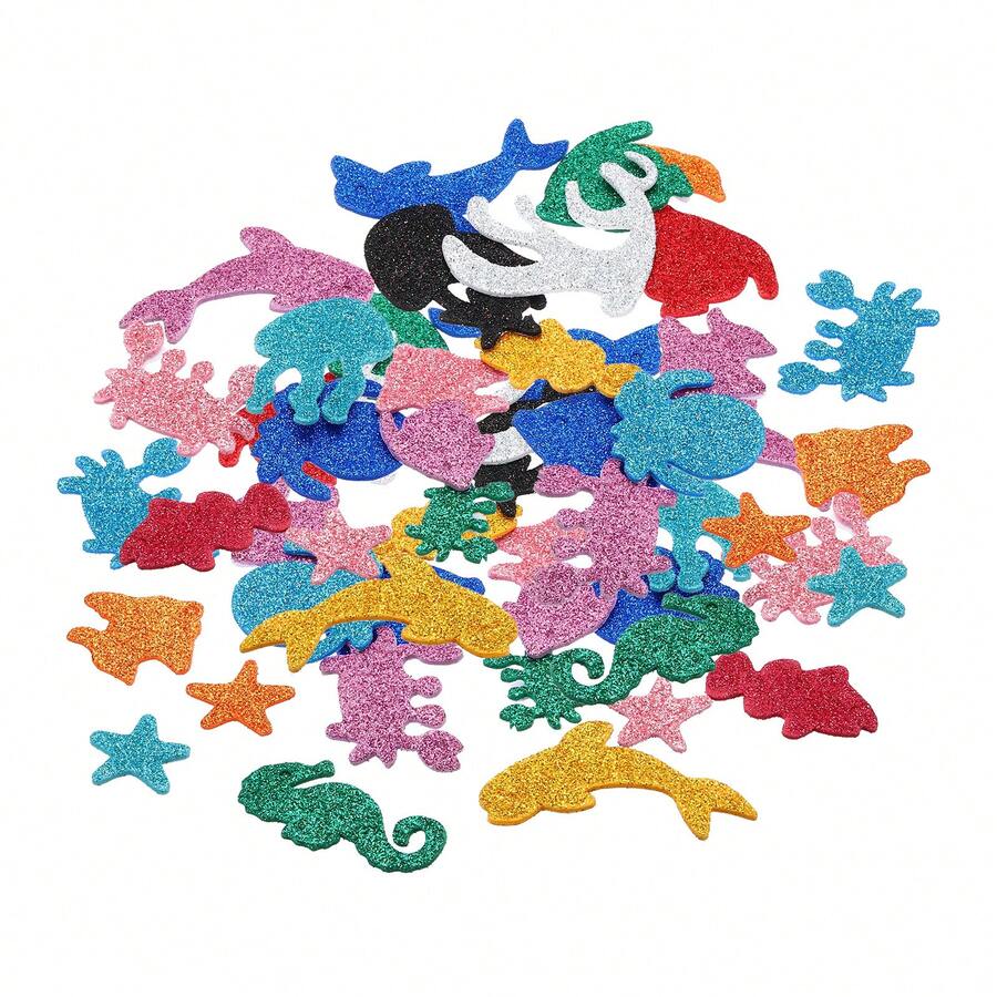 Foam Stickers, EVA Self Adhesive Glitters Foam Shape Sticker Craft Supplies For Scrapbook Card DIY Making Home Decor - 海洋動物款120Pcs - 查看 1