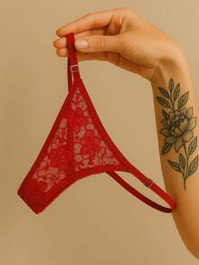 Kit 3 Calcinhas de Renda Fio Duplo com Regulagem na Lateral Confortáveis Tecidos Transparentes Lingerie Moda Intima Ajuste Perfeito - Vermelho - Visão 2