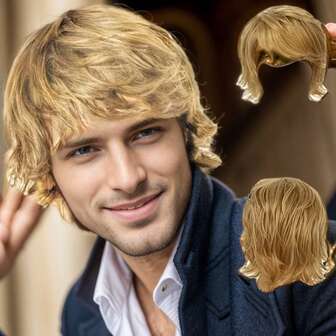 短款卷发蓬松假发，男士天然合成假发