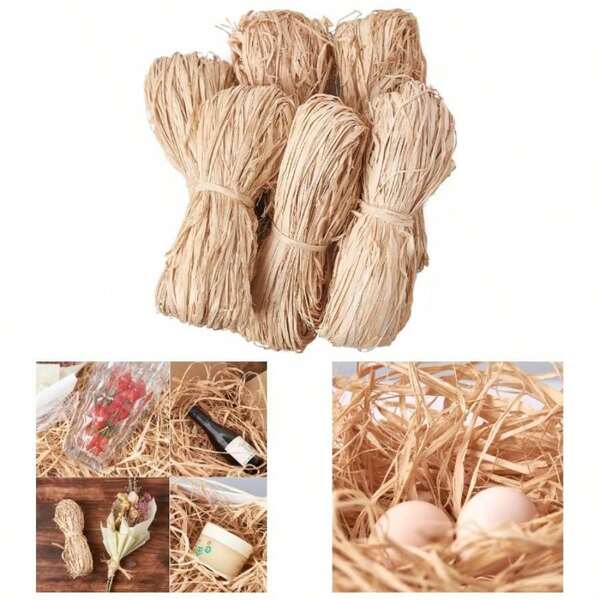 Natural Raffia Paper Ribbon, Raffia Straw Crafts Straw Weaving Or Bouquets Decoration, Birthday Rafia Grass Wrap Ribbon 2 Pcs