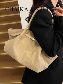 1 szt. CHAIKA & KILTER Jednokolorowa torba na ramię z zamszu, damska torba na ramię o dużej pojemności w stylu vintage, z plisowanym wzorem, regulowany pasek w talii, dwa uchwyty, zapięcie na magnes, odpowiednia do podróży, na zakupy, randki, prezent dla kobiet, idealna dla nastolatek, studentek, początkujących i pracowników umysłowych, idealna do biura, szkoły, pracy, biznesu, dojazdów do pracy, na świeżym powietrzu, w podróży, na piesze wędrówki - Kolor khaki - Zobacz 5