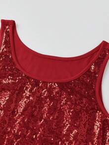 Womens Sequin Tank Tops  Sleeveless Round Neck Solid Color Tops Slim Fit Shirts Festival Tops - Red - View 7