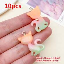 10 buc pandantive cu rășină mixtă aleatorie, în două tonuri, cu gradient de pisici, pentru brățări, coliere și cercei DIY - Consumabile pentru realizarea de bijuterii fine, cu formă drăguță de pisică, pentru decorare artizanală lucrată manual