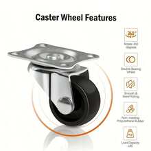 1-Inch Small Caster Wheels 90lbs Low Profile Casters No Brake, No Floor Marks Quiet Casters For Mini Cart, Set Of 4, Low Profile Wheels For Furniture, Noiseless Mini Swivel Rubber Casters With 360 Degree Top Plate For Small Furniture