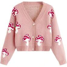 Girls' Cardigan Sweater Long Sleeve Button Down Cute Knit Cardigan Fall Preppy Clothes - Bụi hồng - Xem 10