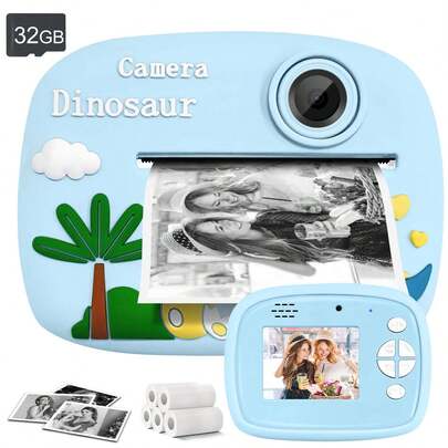 Câmera de impressão instantânea, câmera digital de 48 MP com lente dupla para presentes de aniversário, gravação de vídeo de alta definição 1080P, apontar e disparar com zoom de 16X e antivibração, câmera digital de impressão instantânea para meninas e meninos, câmera fotográfica instantânea com cartão de 32 GB e 5 rolos de papel de impressão, câmera digital imprimível HD 1080P, presente de Natal/aniversário/feriado (azul) (1300 mAh, 4,81 Wh, bateria recarregável)